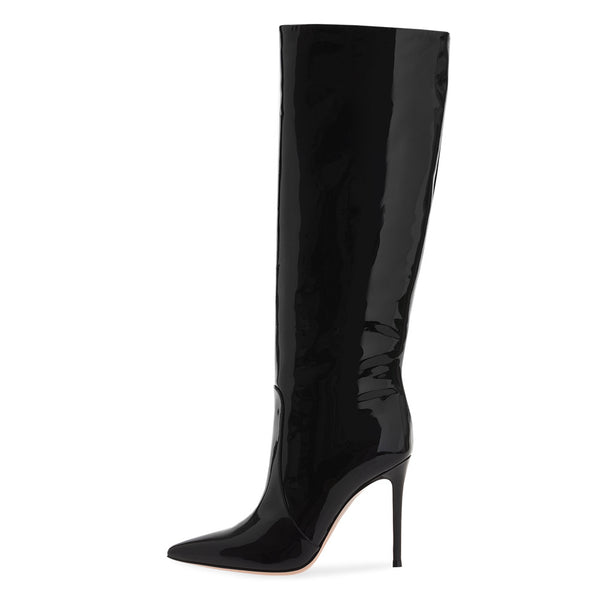 Botas Negras Stiletto Punta Fina Hasta la Rodilla