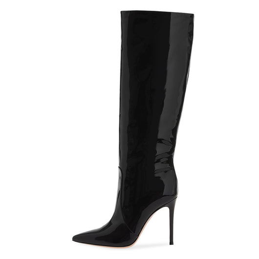Botas Negras Stiletto Punta Fina Hasta la Rodilla - Image 2
