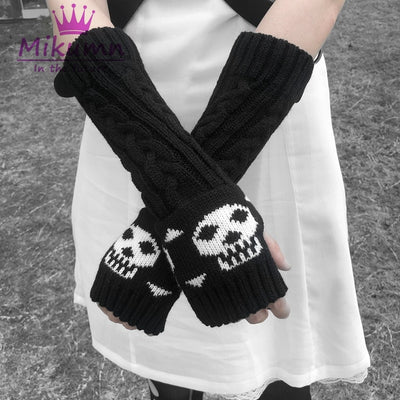 Guantes Tejidos Calavera Mitad de Dedo - Abrigo Medio - Image 3