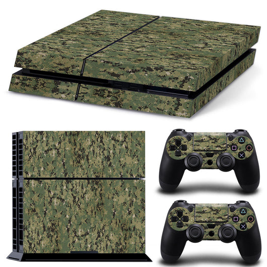 Camouflage skin set for PS4 console and two controllers, featuring a green, brown, and black textured pattern. - Image 13