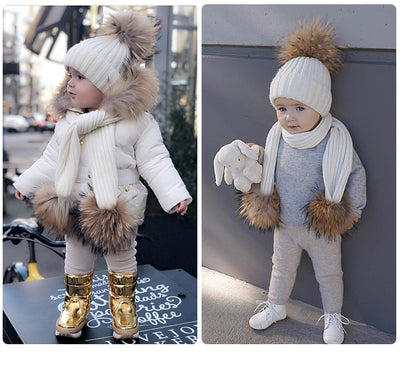 Conjunto de Gorro y Bufanda Infantil con Pompón de Piel Sintética - Image 6