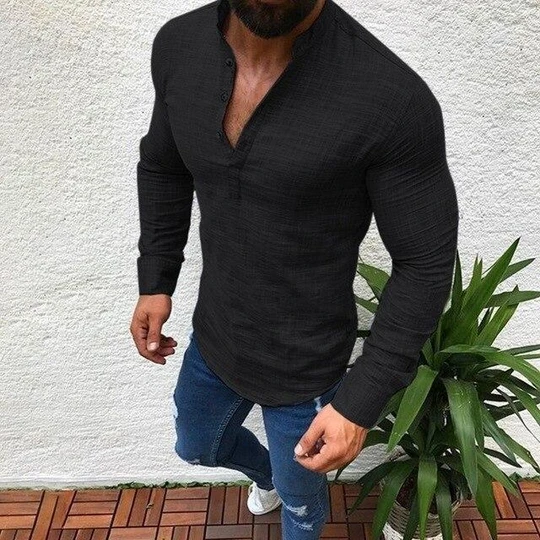 Camisa de Lino para Hombre Manga Corta Cuello Mao - Estilo Casual Versátil - Image 4
