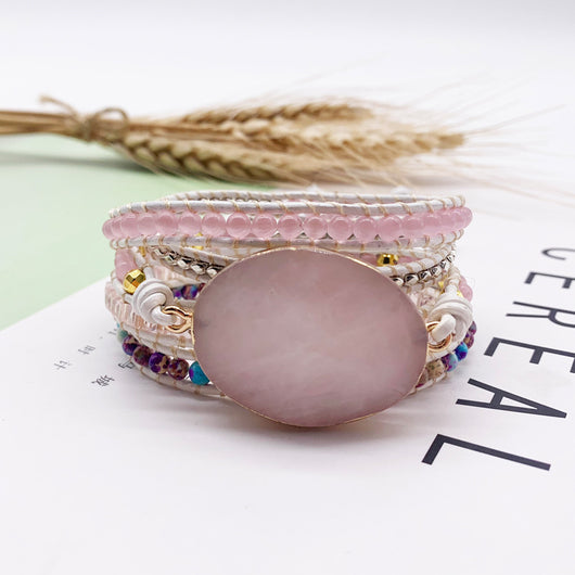 Pulsera Boho Tejida de Cuarzo Multicapas Artesanal - Image 3
