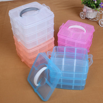 Caja de Herramientas Organizadora Portátil de 3 Niveles con Compartimentos Elásticos