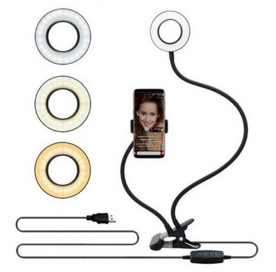 Aro de Luz LED para Selfies con Soporte Ajustable - Iluminación Profesional 8cm