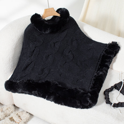 Poncho Suéter Grueso Trenzado con Cuello Alto - Image 22