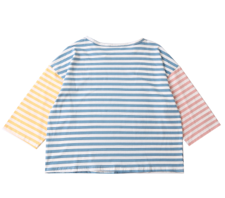 Camiseta Holgada para Mujer con Rayas y Bordado de Colores - Manga 3/4 Cuello Redondo