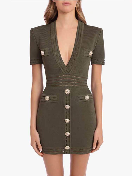 Vestido Ajustado de Punto con Manga Corta Realzador