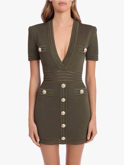 Vestido Ajustado de Punto con Manga Corta Realzador