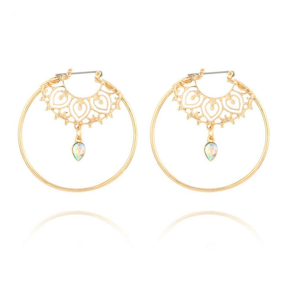 Aretes Aros Grandes Dorados con Cristal - Diseño Geométrico Elegante para Mujer - Image 6