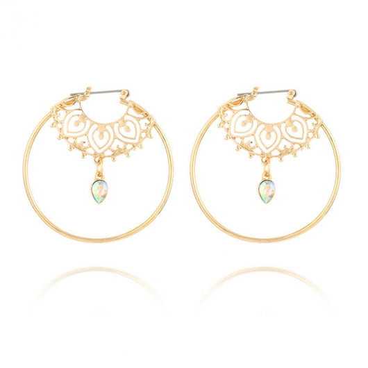 Aretes Aros Grandes Dorados con Cristal - Diseño Geométrico Elegante para Mujer - Image 6