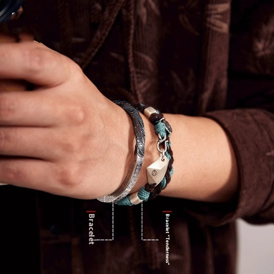 Pulsera Hombre Plata 99 con Anillo Mobius y Patrón de Lazos