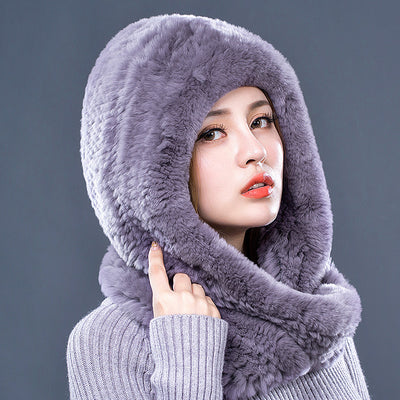 Gorro y Bufanda de Piel de Conejo Invierno Coreano para Mujer - Image 2