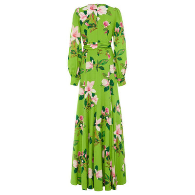 Vestido Largo Elegante con Estampado Floral Verde - Image 7