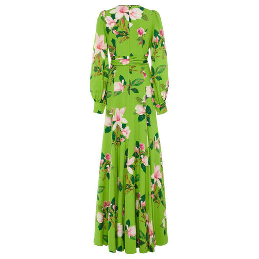 Vestido Largo Elegante con Estampado Floral Verde - Image 7