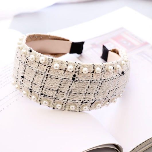 Diadema de Perlas Étnica con Tela Escocesa Clásica - Image 20