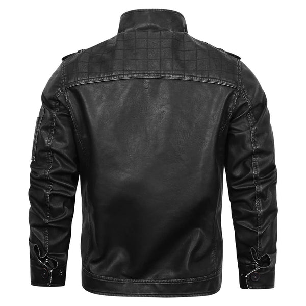 Chaqueta de Cuero Vintage para Hombre con Cuello Alzado y Desgaste Artesanal