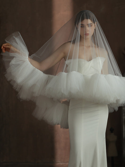 Velo Nupcial Voluminoso de Doble Capa - Blanco Elegante para Sesiones Fotográficas - Image 16