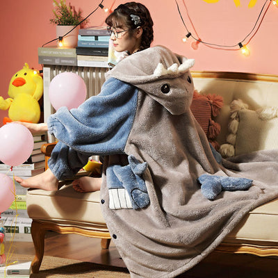 Cream and yellow thick flannel hooded pajama set with pineapple appliques, worn by a person sitting indoors. - Image 7