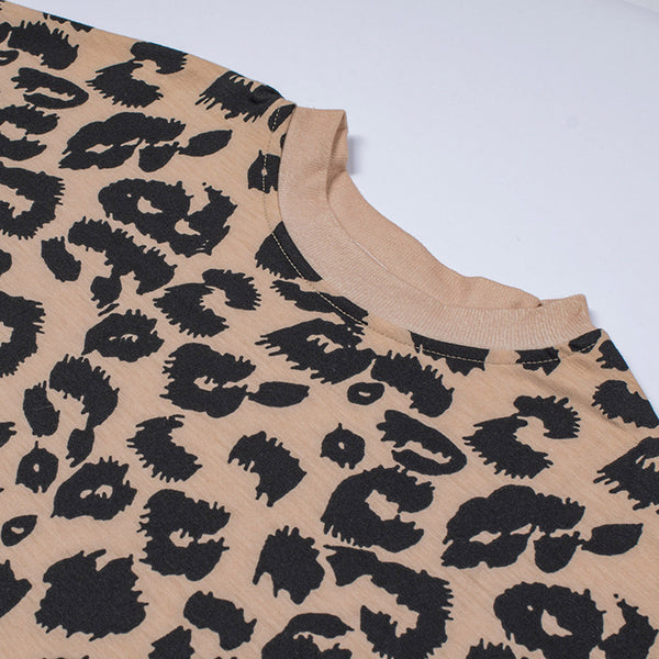 Suéter Holgado de Manga Larga con Costuras Estampado Leopardo