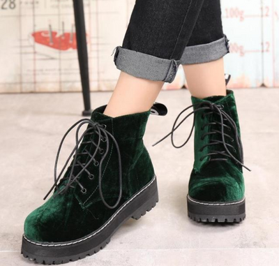 Botas Vintage de Terciopelo con Tiras - Botines Martin de Tacón Grueso - Image 2
