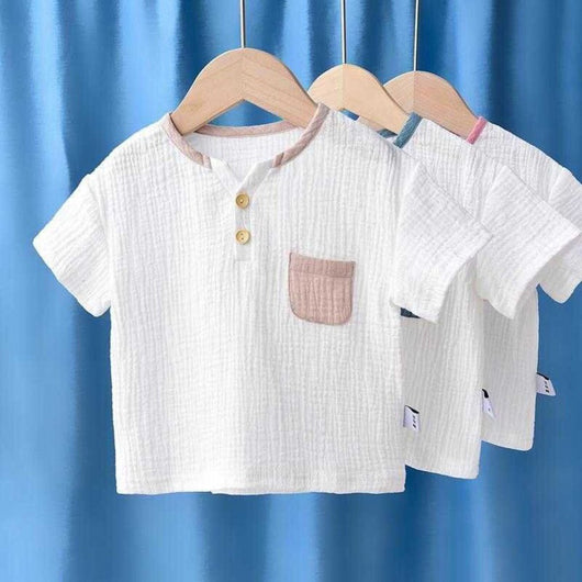 Camiseta Infantil Transpirable de Algodón y Lino - Manga Corta