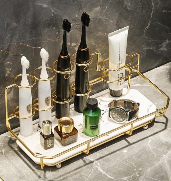 Organizador de Baño con Luz LED - Repisa Múltiple para Cepillo Eléctrico, Enjuague y Accesorios
