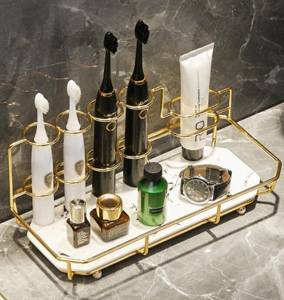 Organizador de Baño con Luz LED - Repisa Múltiple para Cepillo Eléctrico, Enjuague y Accesorios