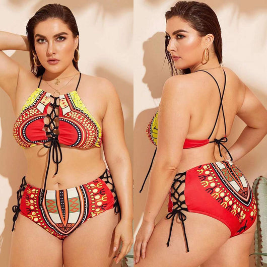 Traje de Baño Mujer Halter Multicolor con Encaje y Cortes Atrevidos - Image 7