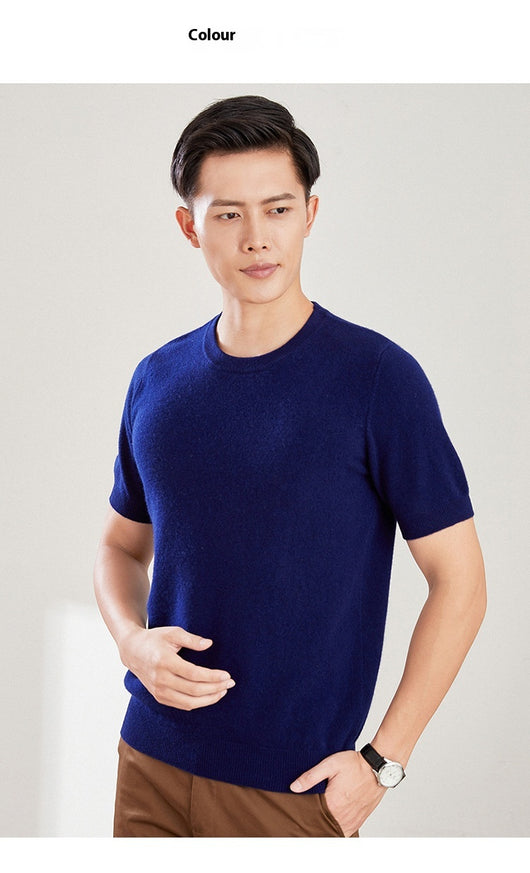 Suéter de Lana Pura Cuello Redondo Manga Corta para Hombre - Otoño e Invierno - Image 16