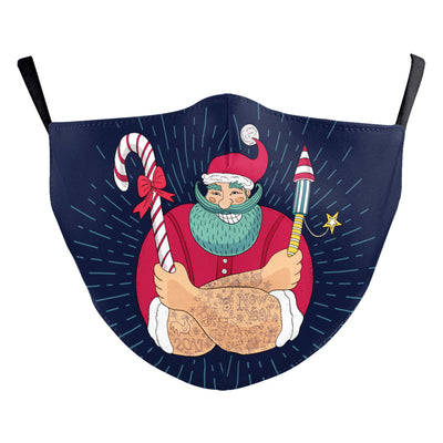 Christmas dust mask with a digital print of red, purple, and gold bokeh lights and white snowflakes, featuring ear hooks. - Image 17