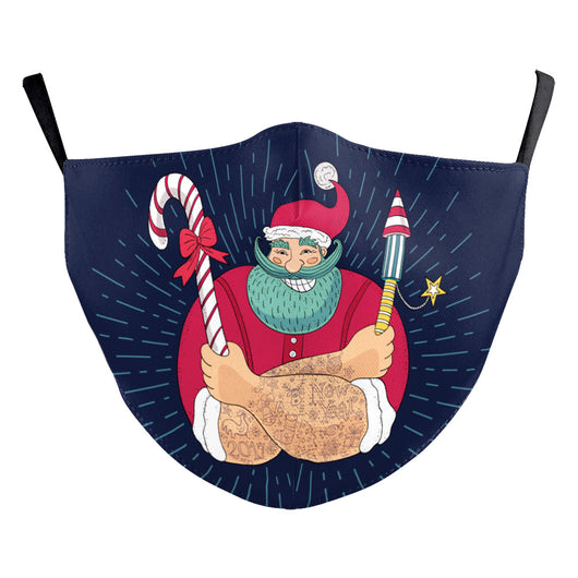 Christmas dust mask with a digital print of red, purple, and gold bokeh lights and white snowflakes, featuring ear hooks. - Image 17