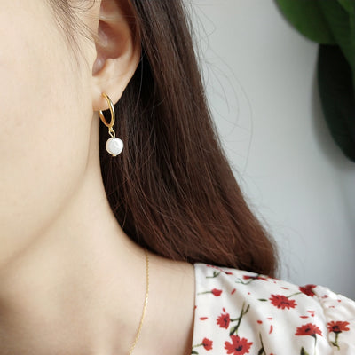 Aretes de Perla de Agua Dulce Estilo Coreano Irregular para Mujer - Image 5