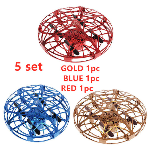 Gold mini UFO drone with a spherical protective cage and black propellers, sold as a 3-piece set. - Image 39