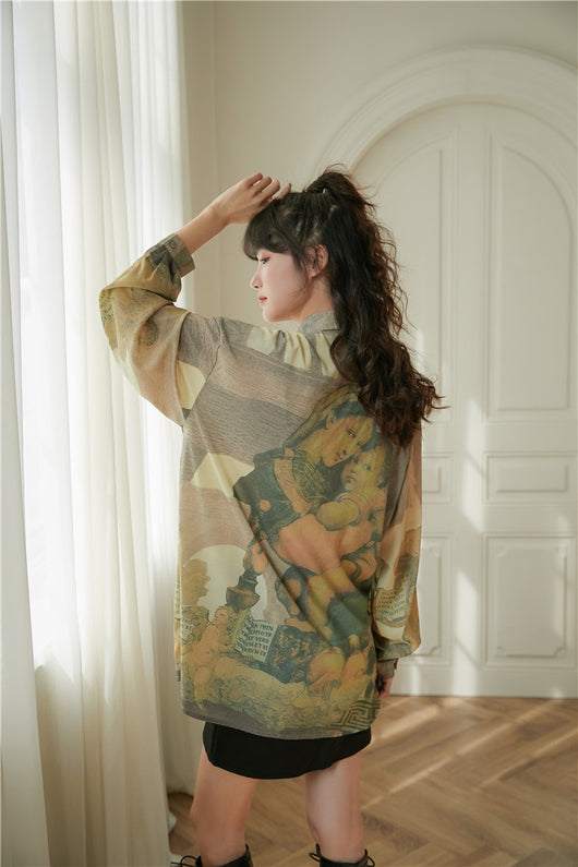 Camisa Manga Larga Estilo Óleo Retro con Moño - Image 6