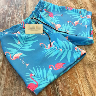 Pantalones de Playa Hombre Estampado Flamenco - Shorts Sueltos Moda Europa y Estados Unidos