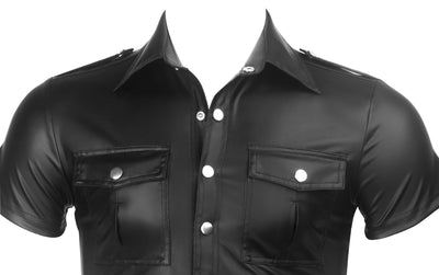 Camisa ajustada de charol con manga corta - Image 4