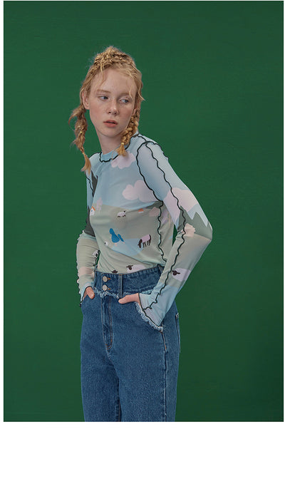 Blusa de Algodón Estampada con Diseño Patchwork y Bajo Texturizado - Image 7