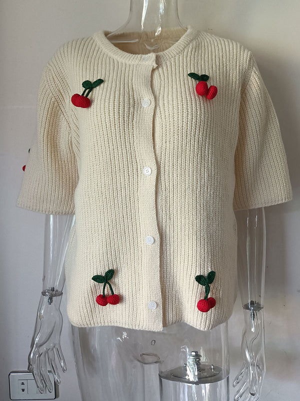Cardigan Tejido Floral 3D Cuello Redondo Manga Corta - Image 6