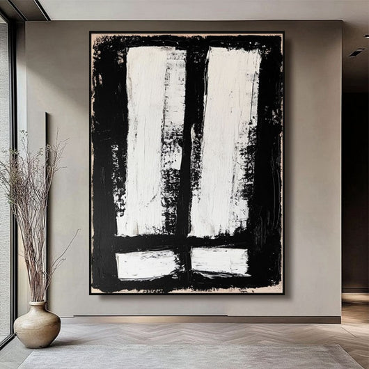 Cuadro Abstracto Blanco y Negro - Pintura al Óleo Moderna para Sala de Estar - Image 4