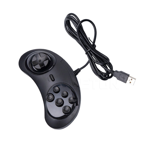 Black USB computer game controller with a classic design, featuring a D-pad, six action buttons, and a start button. - Image 6