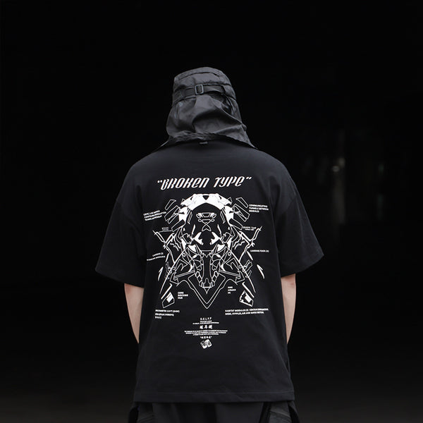 Camiseta Suelta de Manga Corta con Estampado Funcional y Bolsa Diagonal