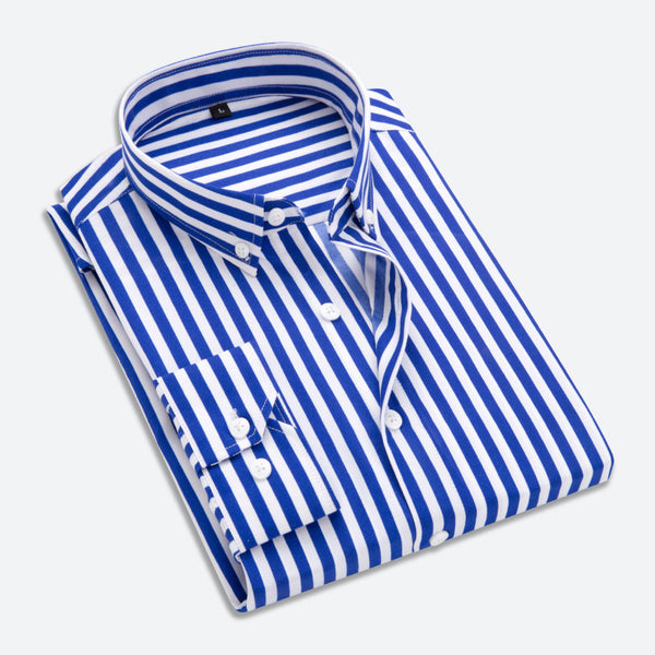 Camisa Manga Larga Slim Fit Estampada a Rayas para Hombre - Estilo Coreano