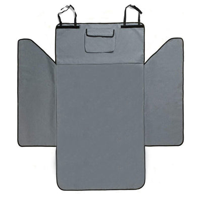 Black waterproof 600D Oxford cloth pet mat covering a vehicle's cargo area, featuring side flaps and a storage pocket. - Image 5