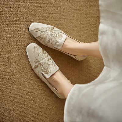 Zapatos Planos Bordados de Corte Bajo con Suela Suave para Mujer - Image 3