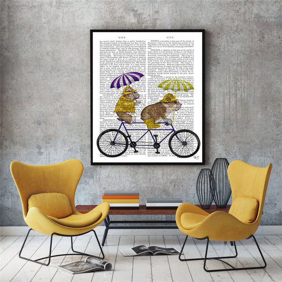 Cuadro de Lona Perro y Bicicleta - Arte Decorativo de Pared