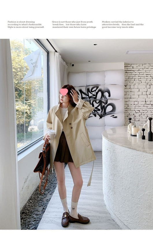 Cortavientos Khaki Cuello Mao para Mujer - Estilo Británico Otoño - Image 9