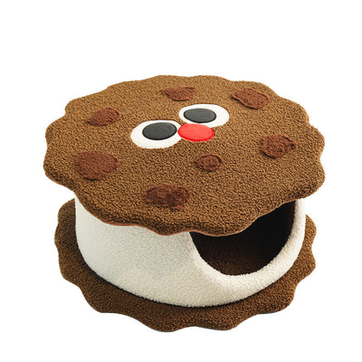 Casa Cama para Gato con Forma de Galleta - Refugio Cálido para Otoño e Invierno - Image 4