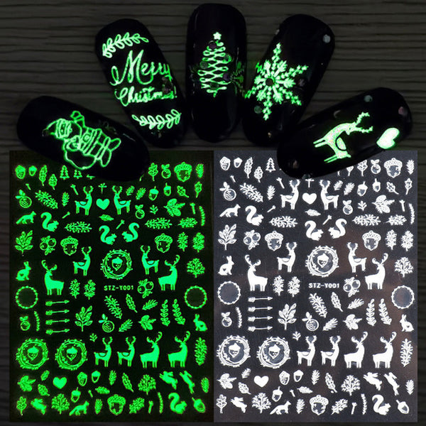 Pegatinas de Uñas Navideñas Luminosas 3D - Copos de Nieve Adhesivos
