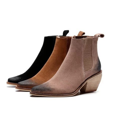 Botas de Cuero para Mujer con Punta Fina Estilo Retro